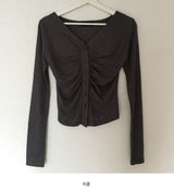 Shirring V-neck cardigan (4 colors)
