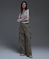 [NF] RIBBON CARGO PARACHUTE PANTS (ASH KHAKI)_F24QD867