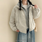 Char Hoodie Layered Color Matching Hood Zip-Up Padded Jumper 