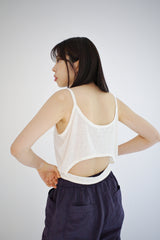リネンブレンドカットアウトトップス, アイボリー