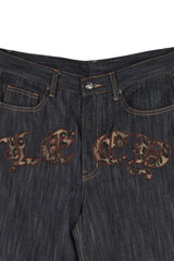 LEOPARD APPLIQUE WIDE PANTS BLUE
