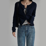 [Lavern] Ribbed Round-Neck Long-Sleeve Cardigan - 6 Colors