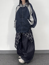 ノンフェイドチェックレイヤードデニムパンツ