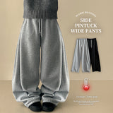Terry Fleece side pin tuck incision string wide pants