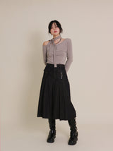 (Napping T-shirt) Euren One Shoulder Ribbon Tie Long-Sleeved Warmer T-Shirt
