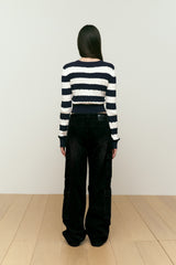 SMALL CHERRY STRIPE CROP KNIT [NAVY]