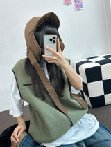 FLEECE LAYERED VEST ZIP UP💚💙🖤🧡4COLOR