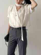 Pomelo Tie Short Sleeve Blouse