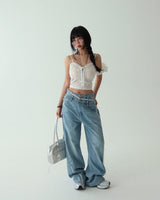 Lace to Buckle Light Blue Wide Pants