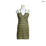 (2color) Bead Shirring Halterneck Stripe Mini Dress