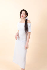 Off-Shoulder Slit Long Onepiece Sky Blue