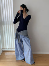 ブルーストリッピードワイドバンディングパンツ