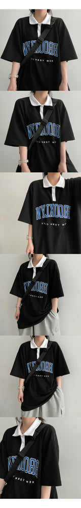 Tin Pearl Collar Short Sleeve T-shirt