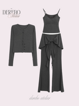 Royal Charcoal Frill Training Three-Piece Setup (Cardigan+Sleeveless+Pants)