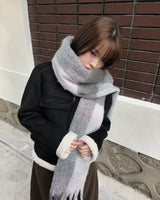 ケミンシックチェックカラーブロックロングマフラー