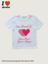 ハートプラウドレタリングスパンデックス半袖Tシャツ