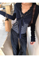 ボレロレイヤードストライプロングスリーブトップ