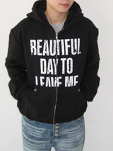Vintage Graphic Lettering Two-Way Zip Hoodie (3c)