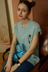 3D C Patch Sky Blue Knit Vest [Unisex]