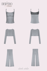 Anna lace cardigan training three-piece set (Sleeveless cardigan, pants)