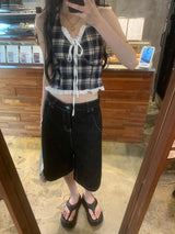 [🖤MD PICK] バックライン バックポイント バミューダデニムパンツ (Black)