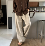 No-Mace Back Banding Two-Tuck Linen Wide Pants