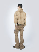 Curved Cargo Flare Pants (Beige)