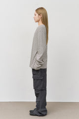ネックスタッドボーダー長袖Tシャツ