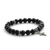 C22SVB-1002 Natural Stone Black Cutting Cross Onyx Bead Bracelet