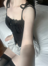 Arzen strap lace top (black)