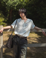 スウィートワッフルヘンリーネック半袖 (3 color)