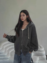 ノクシーピグメント刺繍ツーウェイフードジップアップ