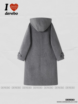 wool checkered hooded toggle quilting quilted long coat