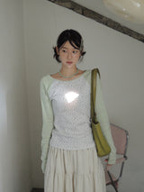 side string long skirt (mint stripe) (washed cotton)