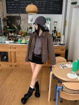 Dirt incision dyeing semi crop jacket