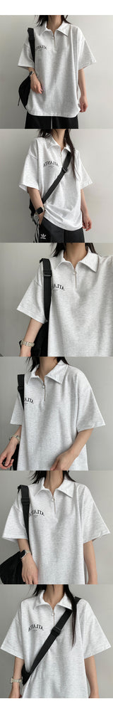 Mari Collar Semi-Zipup Short Sleeve T-shirt