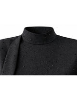 [PRE- FALL] Noir Glitter Denim High Neck Drape Blouse Black
