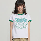 マルチーズアーカイブライングラフィックリンガー半袖Tシャツ