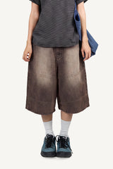 Sand-washed Bermuda denim pants