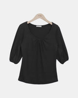 Mameko Shirred  7-Sleeve T-Shirt