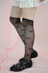 ribbon pattern over knee socks (black)