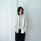 Waffle Knit Double-Zip Button Detail Hooded Jacket