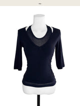 slow halter layer 3/4 sleeve top
