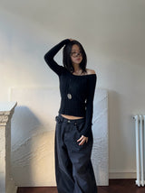 Rough Muse Tassel Ball Stud Wide Long Denim Pants