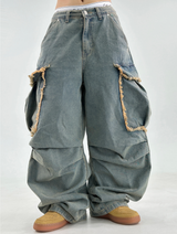 VINTAGE FRAY POINT DENIM💚🖤 - OVERFIT PANTS