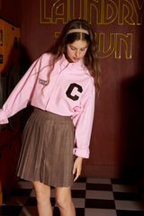 ブラウンCパッチオックスフォード長袖シャツ／ピンク [Unisex]