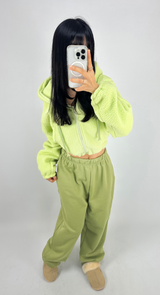 (LOWEST PRICE!/HOT DEAL♥) FLEECE SHERPA HOODIE ZIP-UP BANDING SEMI-CROPPED HOODIE - 3 COLOR