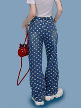 heart pattern denim pants