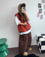 FLEECE LAYERED VEST ZIP UP💚💙🖤🧡4COLOR