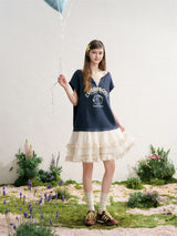 MAQI Lettering Print Layered Tulle Mini Dress